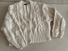 Westay jeli-cárdigan de punto para mujer, suéter grueso, suelto, de manga linterna, botón de perla, corto, dulce y estilo perezoso, primavera 2021