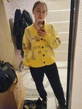 Sweaters Cardigans Checkered Plaid Colorfaith Korean Fashionable Women's Knitwears Buttons