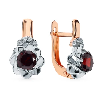 

Gold earrings with cubic zirconia and Garnet sunlight sample 585
