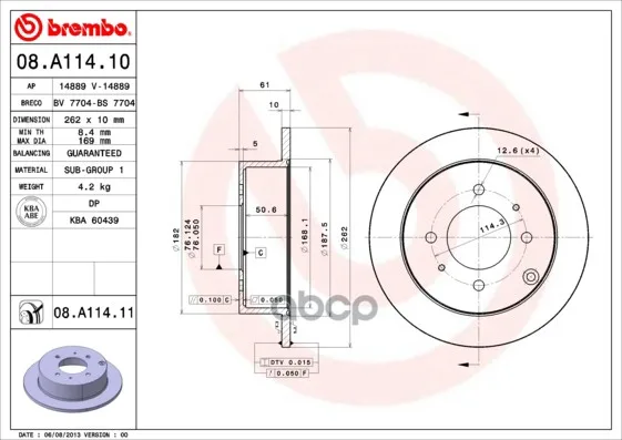 Снят С Пр-Ва Диск Тормозной 08.A114.10 Brembo арт. 08.A114.10