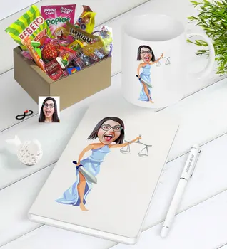 

Personalized Women 'S Attorney Caricature Of Nostalgic Lezzetler Notebook Pen Mug Gift Seti-2