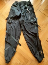 Pantalones Cargo informales para mujer, pantalón holgado de cintura alta, color negro, estilo coreano, con cinta, envío directo