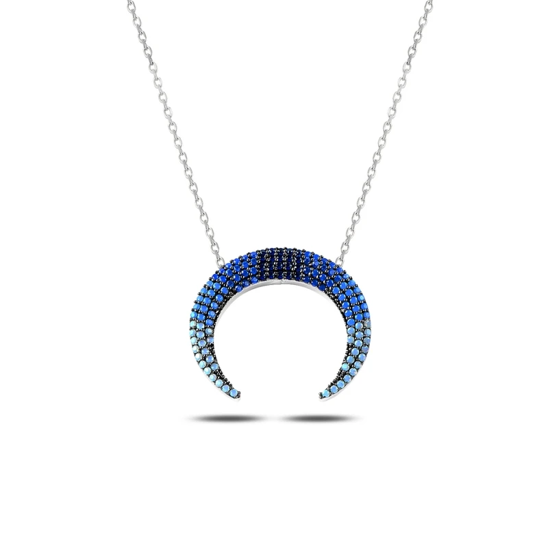 

Armagano Blue Grayscale nano Gemstone Reverse Crescent Necklace