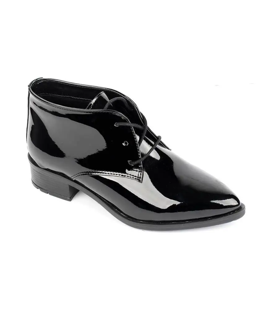

Mosimoso Women's Ankle Height Boot Black Patent Leather Pointed Toe Women's Shoes