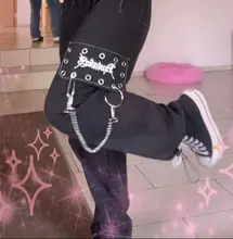 QWEEK-pantalones Cargo negros Harajuku gótico para mujer, ropa de calle gótica de pierna ancha, holgada, Pantalones blancos, moda holgada