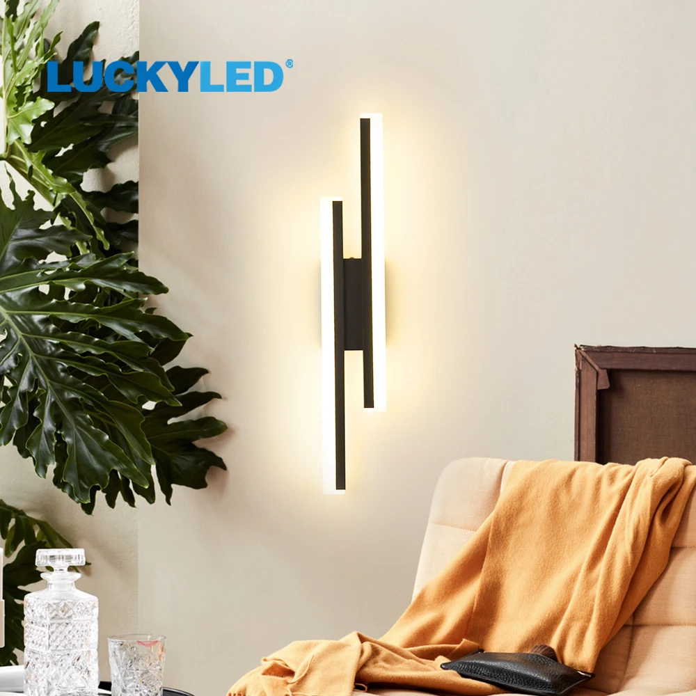 Luckyled 벽 스콘스 램프, 블랙 12W 벽 조명, 거실 침대 옆 실내 조명, AC 85-265V, 침실용 모든 Led 벽 램프