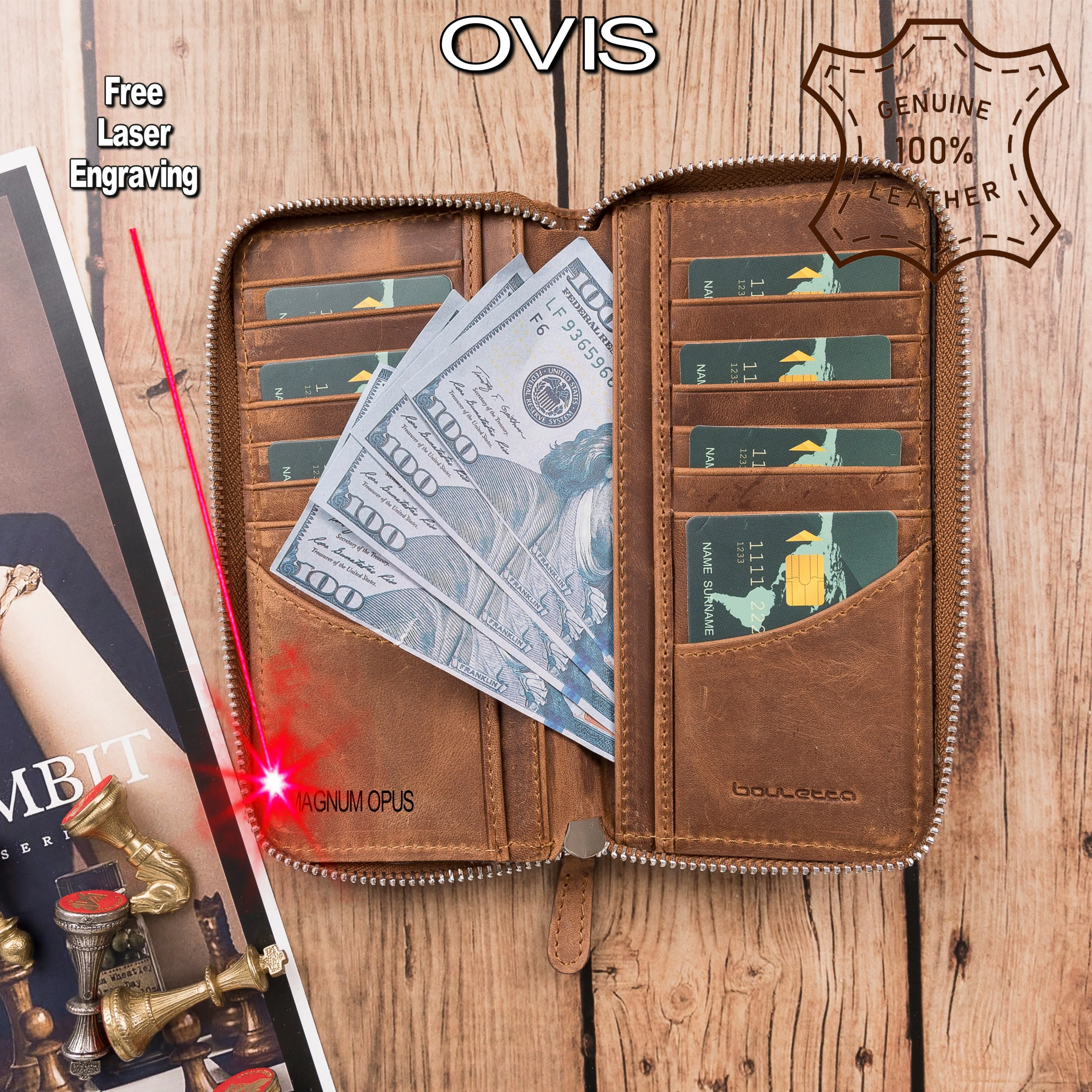 

Handmade Genuine Leather Credit Card, Cash, ID Card and Phone Holder up to 6.8" Wallet Stores Up To 12 Cards for Jacket Pocket