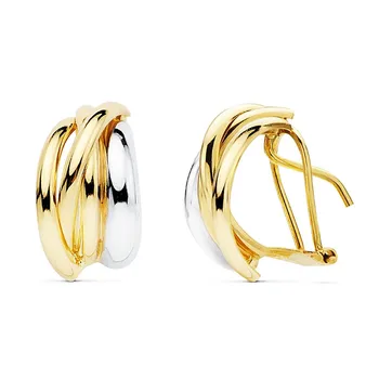 

Gold earrings 18k two-tone 14mm. Cross bandage [AB9391]