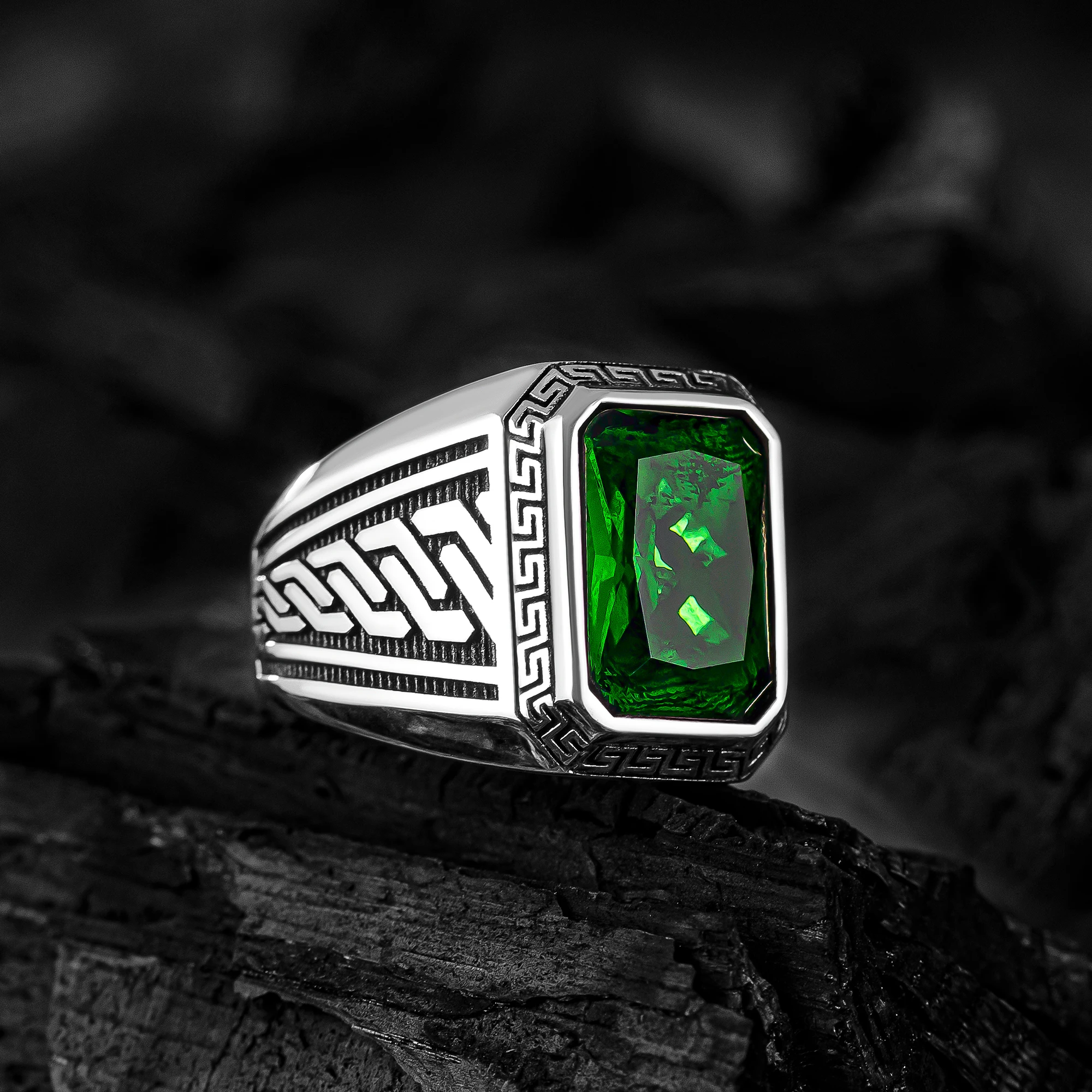 Minimalist-Ring-Solid-925-Sterling-Silver-Men-Ring-with-Green-Emerald ...