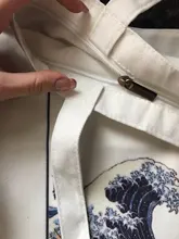 Bolso de lona de gran capacidad con impresión divertida de onda japonesa, bolso de hombro femenino de moda Harajuku con dibujos y letras Ulzzang con cremallera