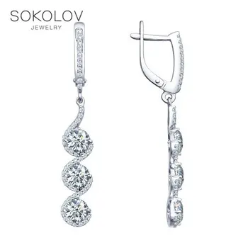 

SOKOLOV drop earrings with stones long silver with cubic zirconia, fashion jewelry, 925, women's male, long earrings