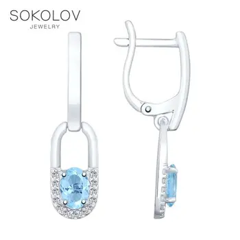 

SOKOLOV Silver drop earrings with stones with cubic zirconia and topaz, fashion jewelry, silver, 925, women's male, long earrings