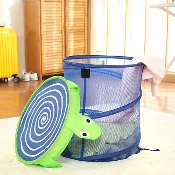 

Cartoon Storage Baskets Foldable Toy Organizer For Kids Large Capacity Hamper For Clothes Sundries Mesh Laundry Baskets With Lid