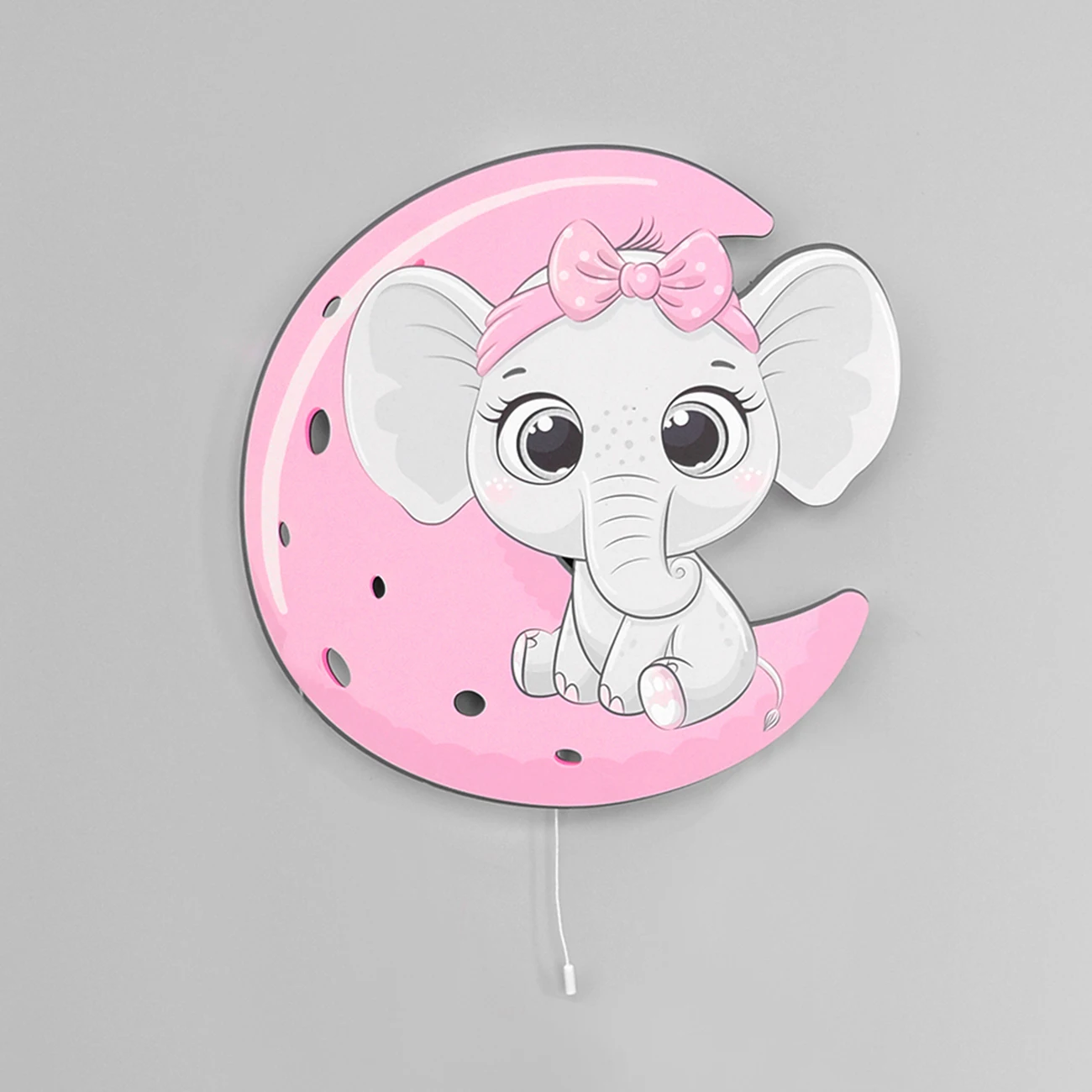 Sitting Moon Pink Elephant Wooden Design Lighting Decorative Modern Bedroom Wall Lamps Led Light Night Light Model 005