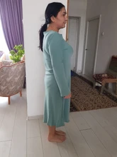 Satin Dress Mid-Long Femme Robe Long-Sleeve WOTWOY Elegant Women Vestidos Cotton Solid