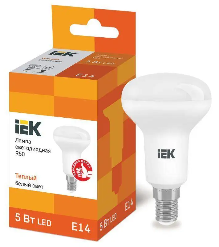 Лампа светодиодная ECO R50 5Вт 3000К тепл. бел. E14 450лм 230-240В ИЭК LLE-R50-5-230-30-E14 5 шт |