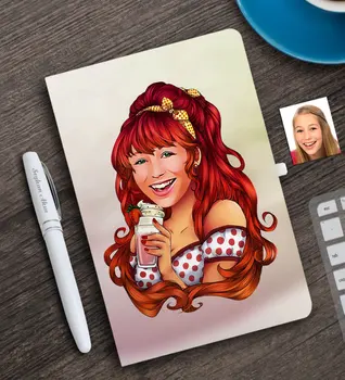 

Personalized Women 'S Caricature Of White notebook And Pen Gift Seti-54