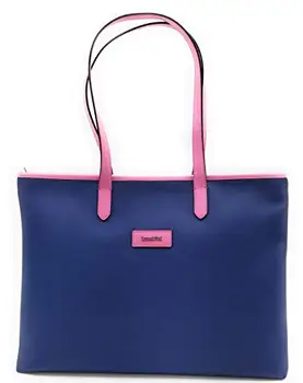 

Bag women canvas Blue combined leather 1ª quality pink, zipper closure, 45x31x13 cm. Made in Spain