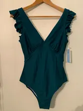 One-Piece Swimsuit Bathing-Suits Ruched Monokini CUPSHE Teal Ruffle Girl Green Beach