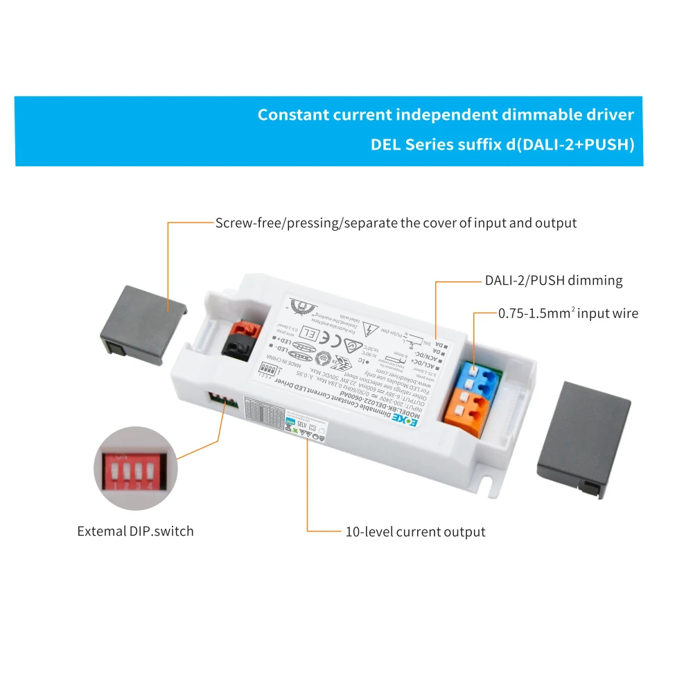 Controlador DALI-2 DT6, transformador LED pushDIM de atenuación suave de 240V, 1-100%, interruptor de inmersión externo de 40W, cubierta sin tornillos para iluminación interior