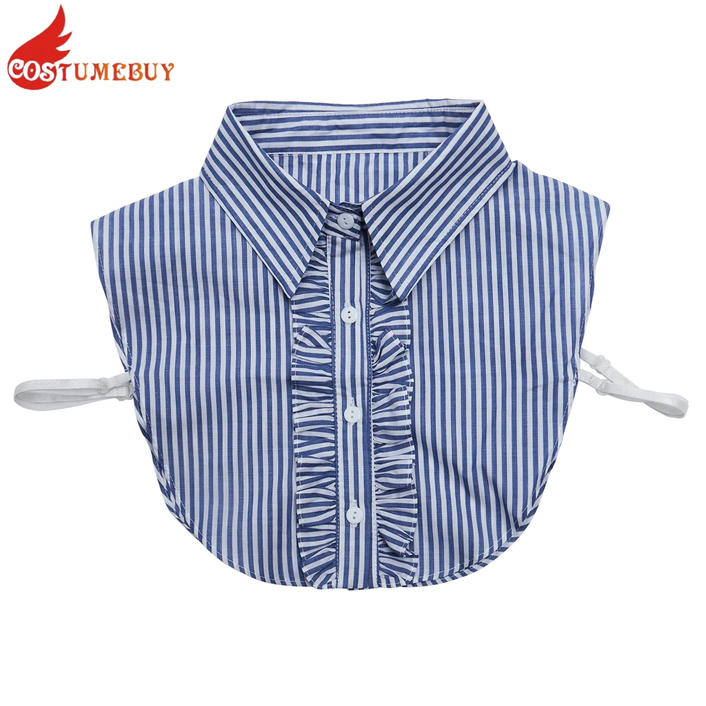 

Costumebuy Striped Fake Collar Detachable Lapel Blouse Top Collars Blue Striped Half Shirt False Collar For Women Men