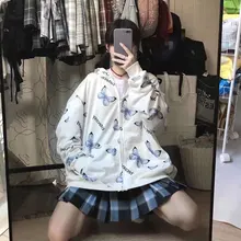 Chaqueta con capucha de mariposa Harajuku para mujer, sudadera con cremallera, sudaderas de gran tamaño, prendas de vestir exteriores de talla grande, primavera 2021