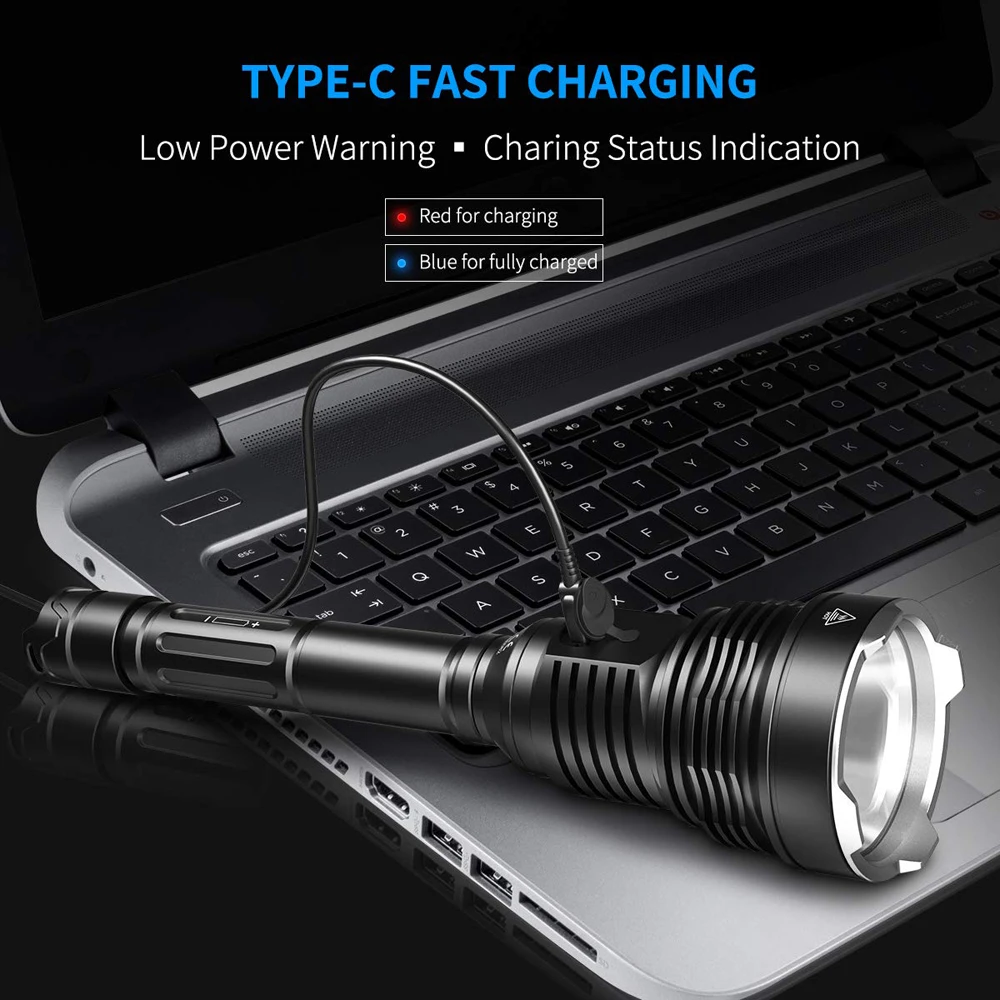 US $128.99 WUBEN High Power LED Flashlight Waterproof TypeC Rechargeable Torch 3500 Lumens 18650 Liion battery powered for outdoors Camp