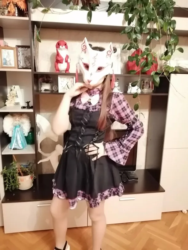 Vestido a media pierna con tirantes de manga corta a cuadros rosa de Lolita