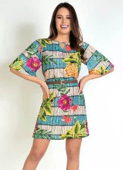 Vestido Feminino Lusy Com Estampa Floral Com Gota No Decote