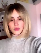 Element-peluca femenina de fibra resistente al calor, cabellera corto sintético recto con flequillo lateral ombré Rubio Dorado Bob, color blanco/negro