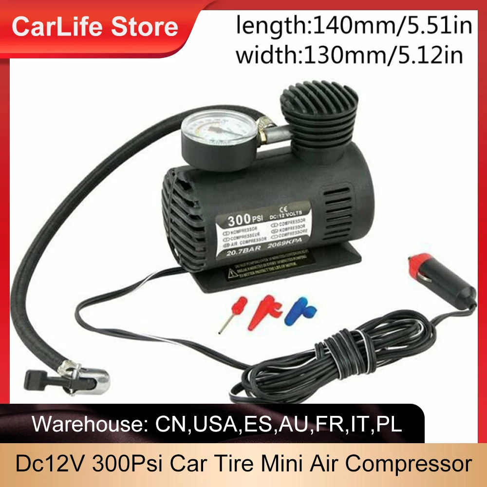 Dc12V 300Psi Car Tire Inflator Auto Mini Air Compressor Electric Pump With Pressure Gauge For Bicycle Motorcycle | Автомобили и