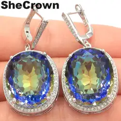 SheCrown большой тяжелый 19,1 г драгоценный камень Лондонский голубой топаз Белый CZ женские серебряные серьги 47x18 мм