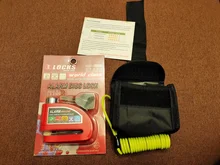 Alarma de bloqueo para moto impermeable, antirrobo para bicicleta, bloqueo de freno de disco de moto + bolsa + cuerda de recordatorio, envío gratis