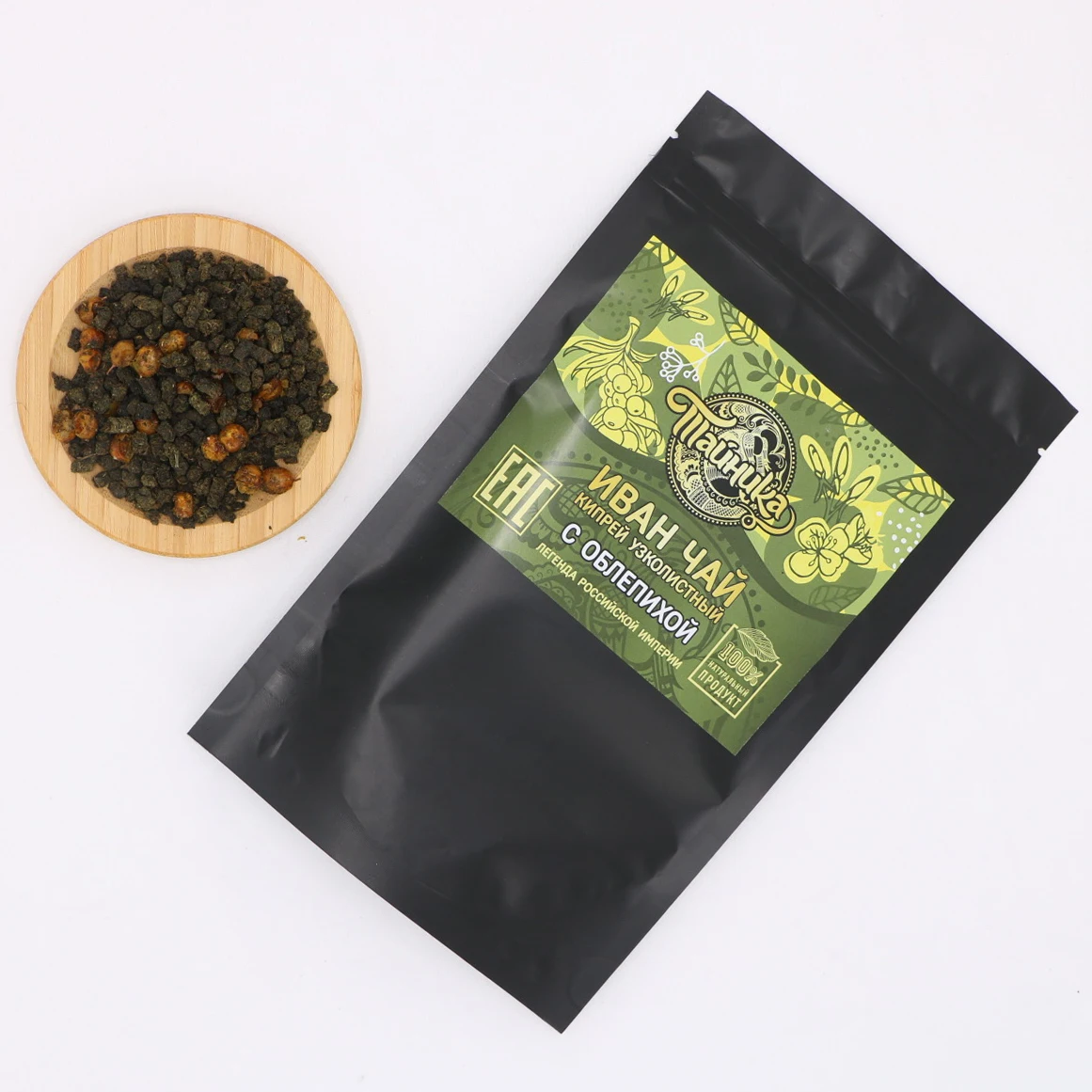 Natural herbal Ivan tea fermented with sea buckthorn granular/Cyprus narrow, 75 gr/ Tainika