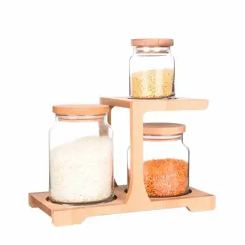 

Beech Wood Wooden Set with 3 Glass Jars