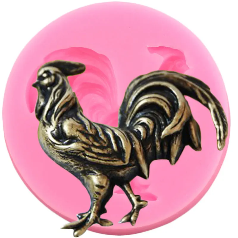 Pink Silicone Rooster Chocolate Mold Fondant Mould Cake Decor DIY Baking Tool LD 