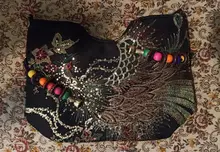 Bolso de hombro de estilo étnico bohemio para mujer, bandolera Retro de gran capacidad, Bordado hecho a mano, Pavo Real