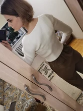 DEAT-suéter de punto con cuello cuadrado corto para mujer, Jersey holgado de manga larga con cuello en V, moda de otoño, 13U090, 2021