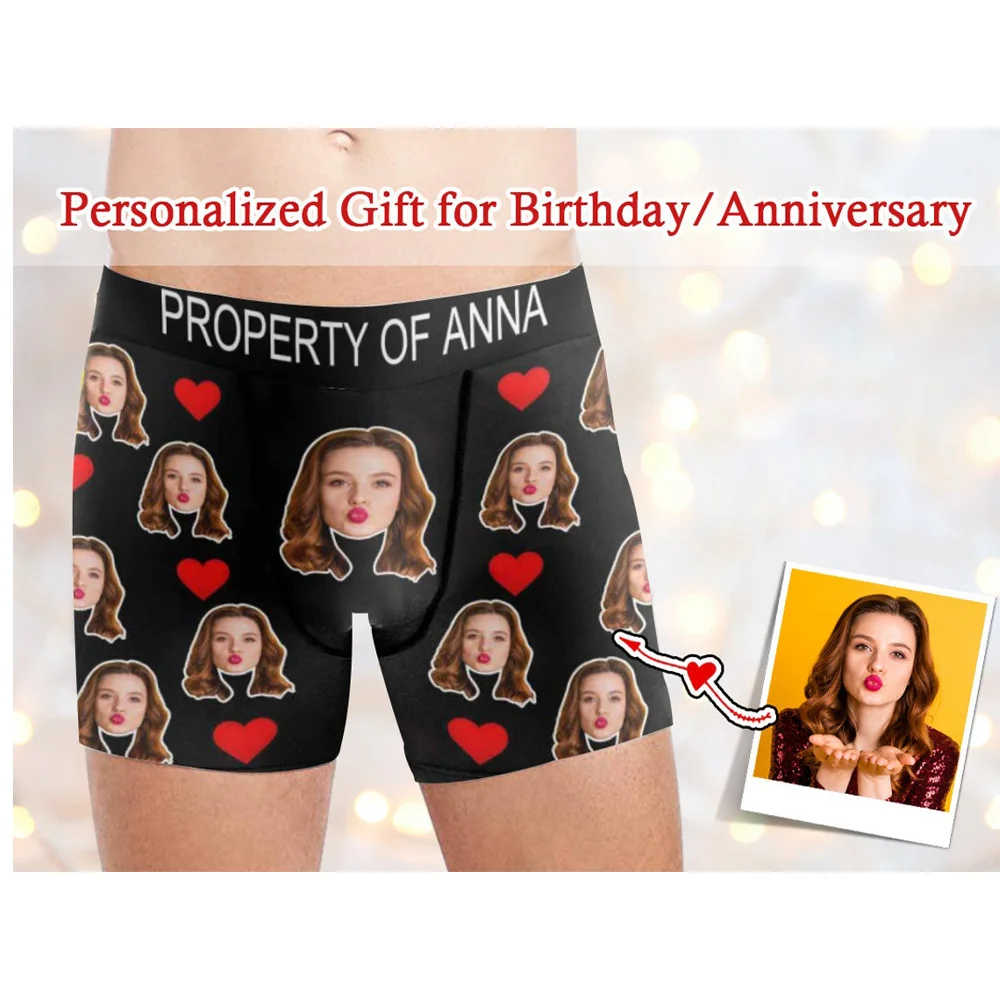 Benutzerdefinierte Gesichts-Boxershorts mit Namen, peronalisiertes Foto, Liebesunterwäsche-Design, Jahrestag, Geburtstag, Geschenk für Freund, Geschenk für Ehemann