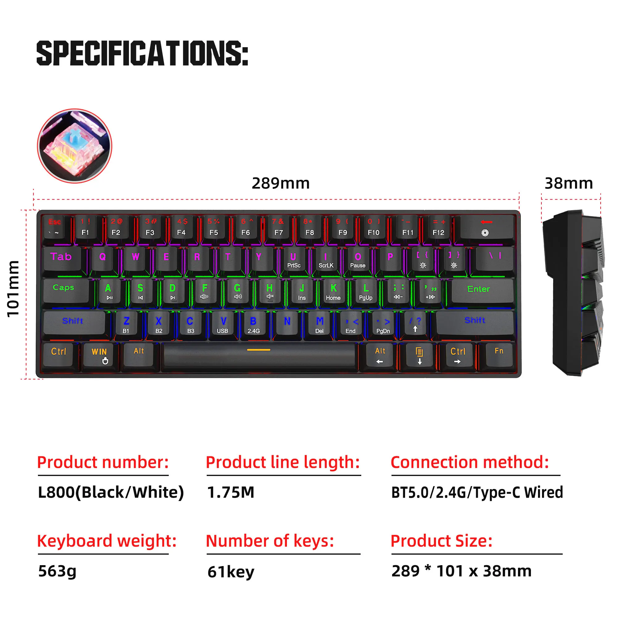 KOMODO Mechanical Gaming Keyboard 61 Keys blue shaft Optics Hot Swap Wired RGB keycaps Backlit MAC Gaming Accessories For Deskto best keyboard for home office