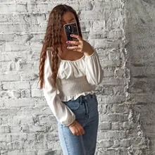 Short Blouses Womens Tops Long-Sleeve Vintage Square-Collar Casual Simple New Bow Solid