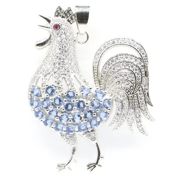 

48x36mm 2020 New Arrival Rooster Created Violet Tanzanite Tourmaline Gift For Ladies Wedding Silver Pendant