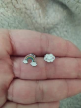 Pendientes de tuerca de Plata de Ley 925 auténtica para mujer, aretes coreanos y japoneses con perforaciones en la oreja, aretes de arcoíris para niños y niñas