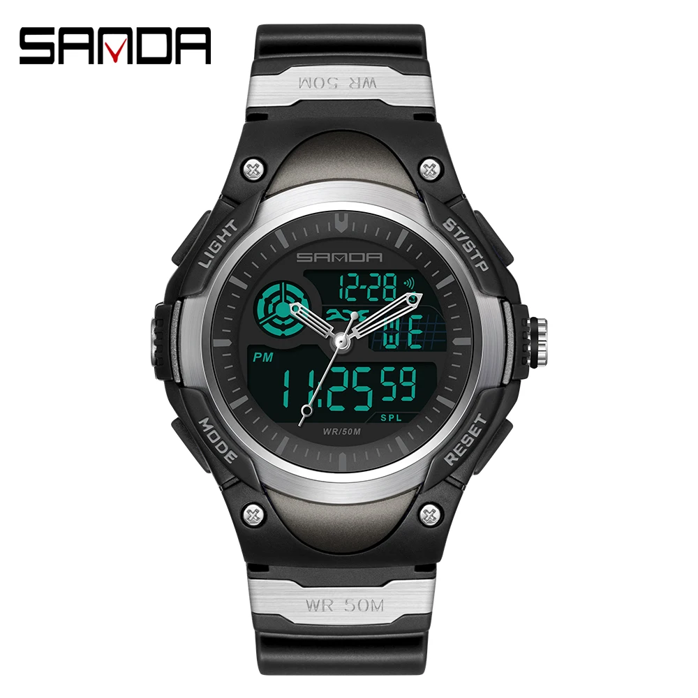 SANDA brand new fashion trend cool multifunctional men's electronic watch outdoor waterproof simple watch night light alarm