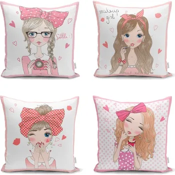 

RealHomes Fashion Girl 4'lü Cushion Pillow decorate Case Set