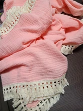Manta para bebé de 120x100cm, edredón con flecos, pompón para recién nacido, manta de muselina para Baño
