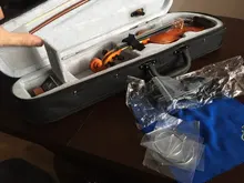 Violín de madera de graves para estudiantes principiantes, con estuche, cuerdas para ARCO, soporte de hombro, 1/8, 1/16