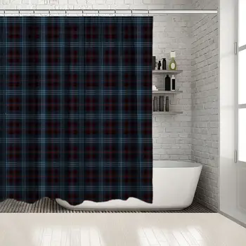 

Check Plaid Pattern Traditional Fabric Design Holiday Season Artwork Printed Blue Red Black Shower Curtain