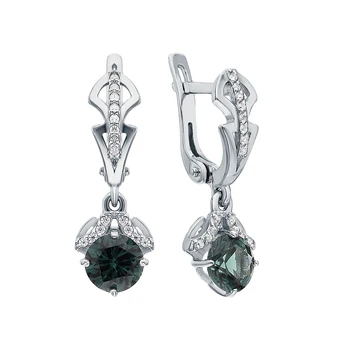 

Silver earrings with cubic zirconia and tourmaline imitation sunlight sample 925