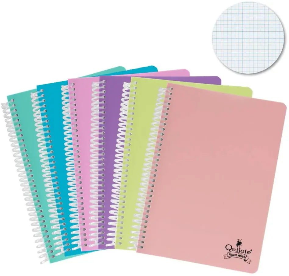 Quixote Paper World Pack 6 Notebook spirals, with grid, 4x4mm, plastic cap, 80 Leaves, 90 gram, A5 & A4 school Use Quixote Paper World Pack 6 Notebook spirals, with grid, 4x4mm, plastic cap, 80 Leaves, 90 gram, A5 & A4 school Use